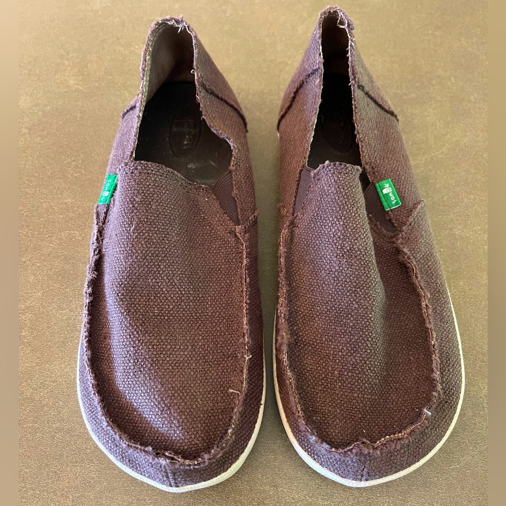 Sanuk brown slip-ons, size 7